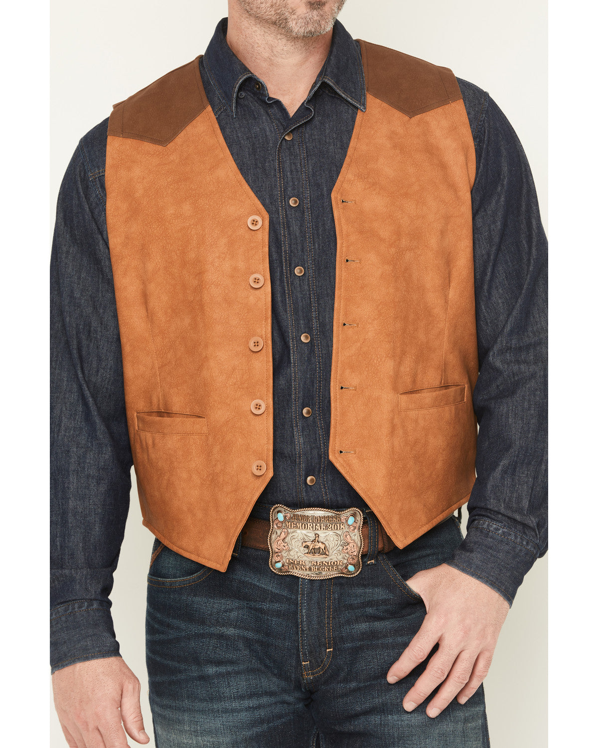 Men's Buckaroo Colorblock Faux Leather Button-Down Vest