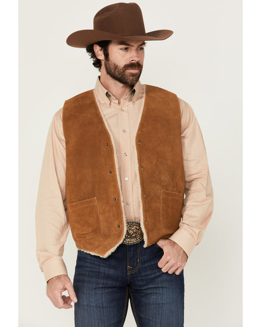 Men's Sherpa Lined Suede Snap Vest