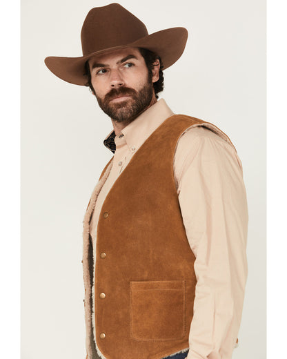 Men's Sherpa Lined Suede Snap Vest