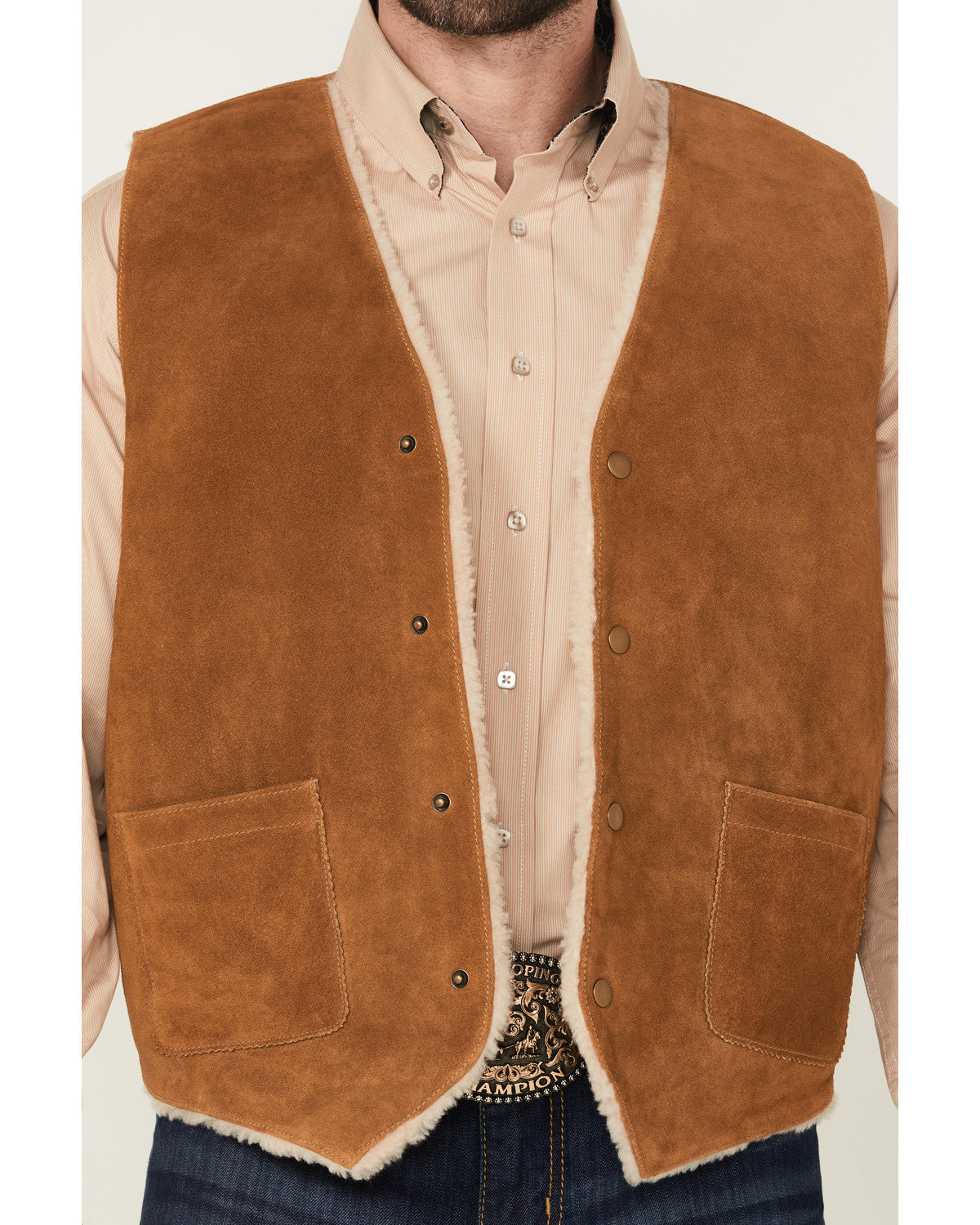 Men's Sherpa Lined Suede Snap Vest