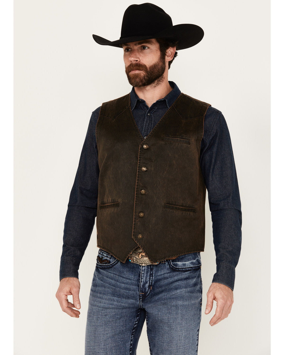 Men's Pancho Villa Oilskin Button-Front Western Vest