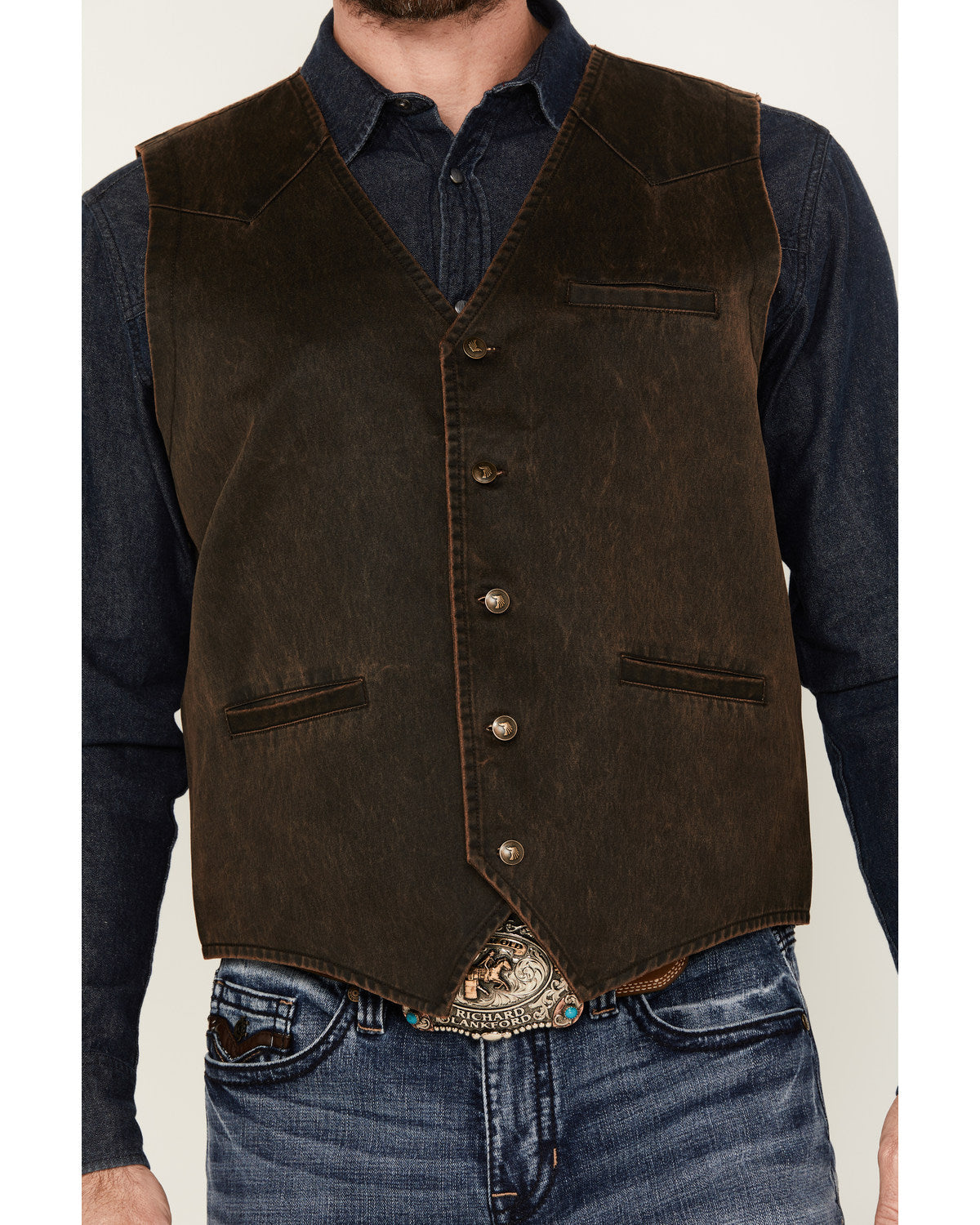 Men's Pancho Villa Oilskin Button-Front Western Vest