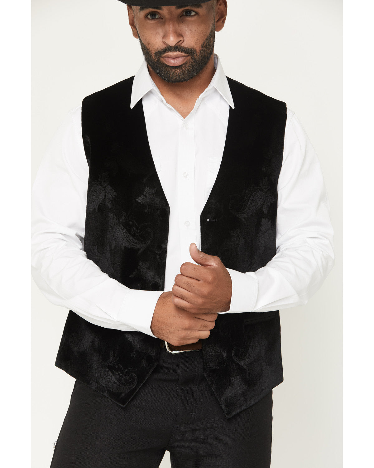 Men's Velvet Paisley Print Western Dress Vest