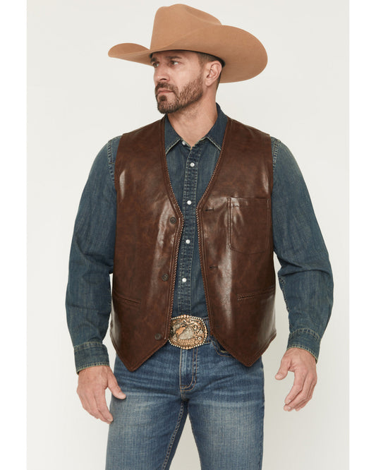 Men's Hogan Faux Leather Braided Hem Vest