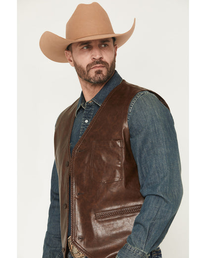 Men's Hogan Faux Leather Braided Hem Vest