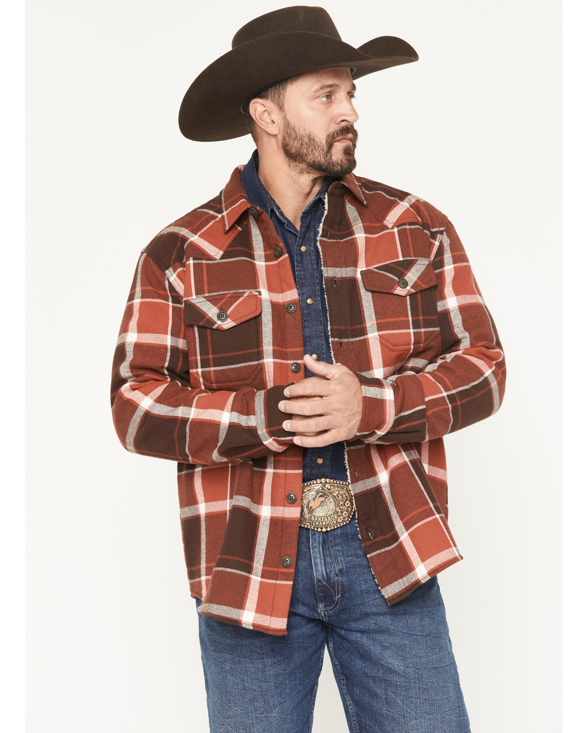 Men's Baxter Sherpa Lined Plaid Print Flannel Shirt Jacket