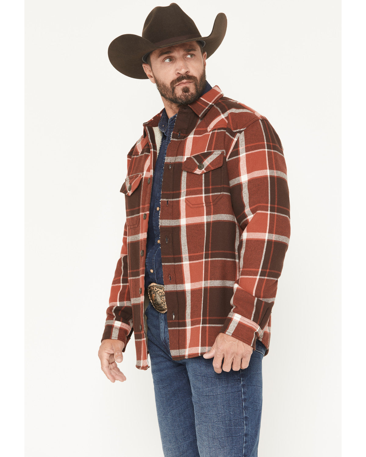Men's Baxter Sherpa Lined Plaid Print Flannel Shirt Jacket