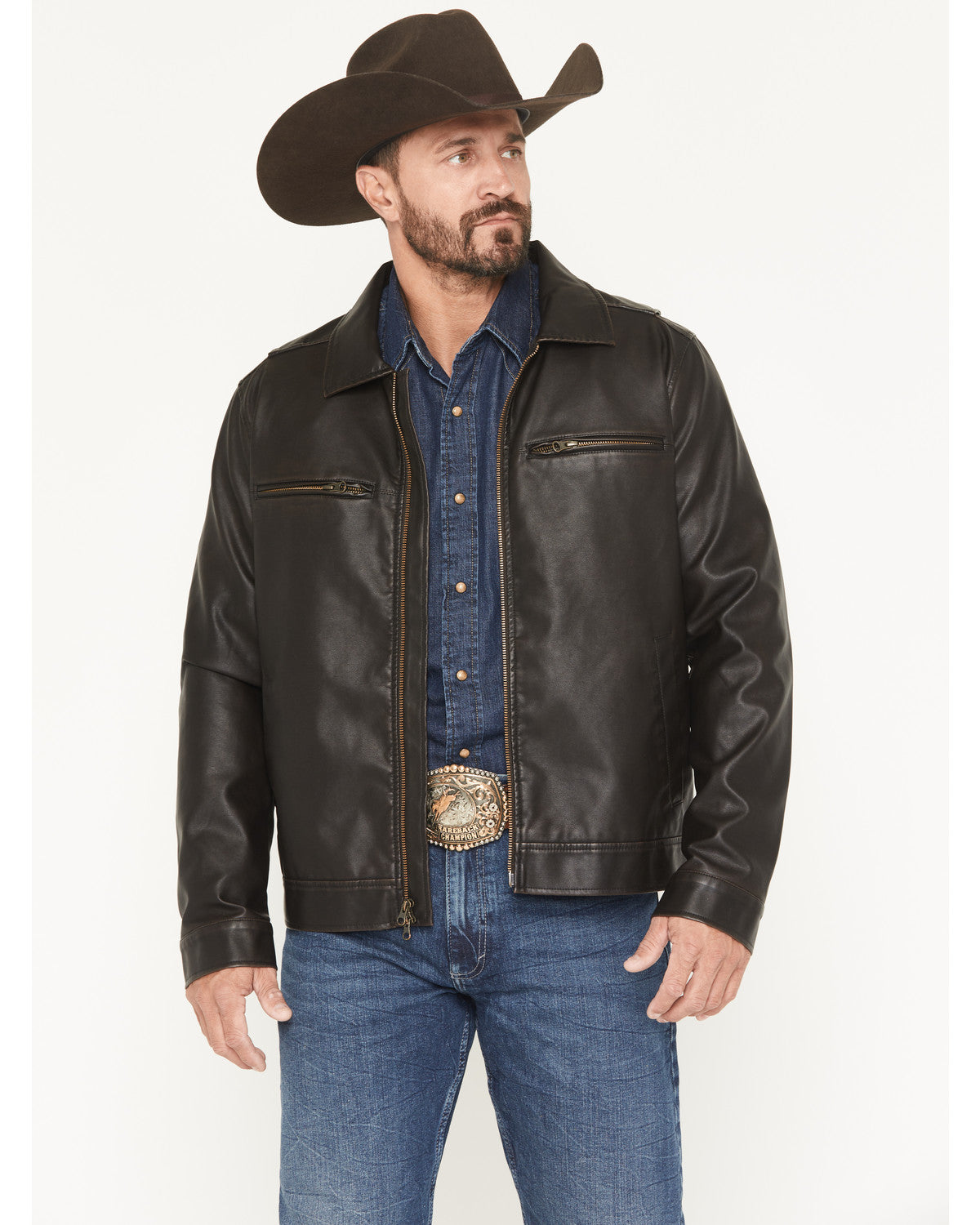 Men's Faux Leather Moto Jacket - Big