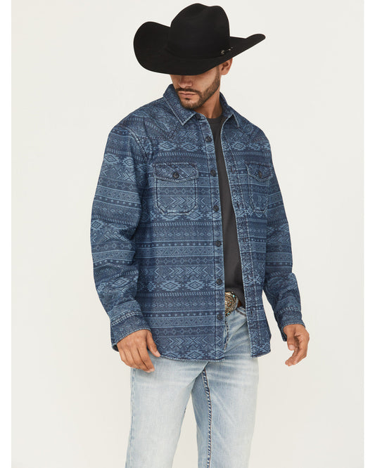 Men's Tonal Southwestern Print Fleece Lined Shirt Jacket