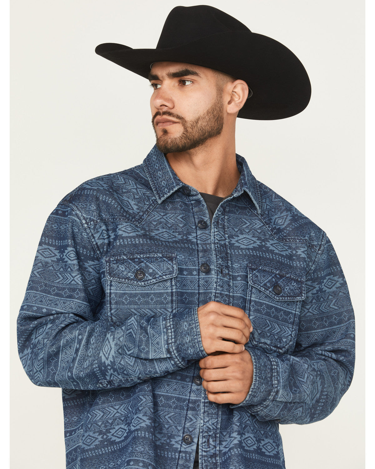 Men's Tonal Southwestern Print Fleece Lined Shirt Jacket