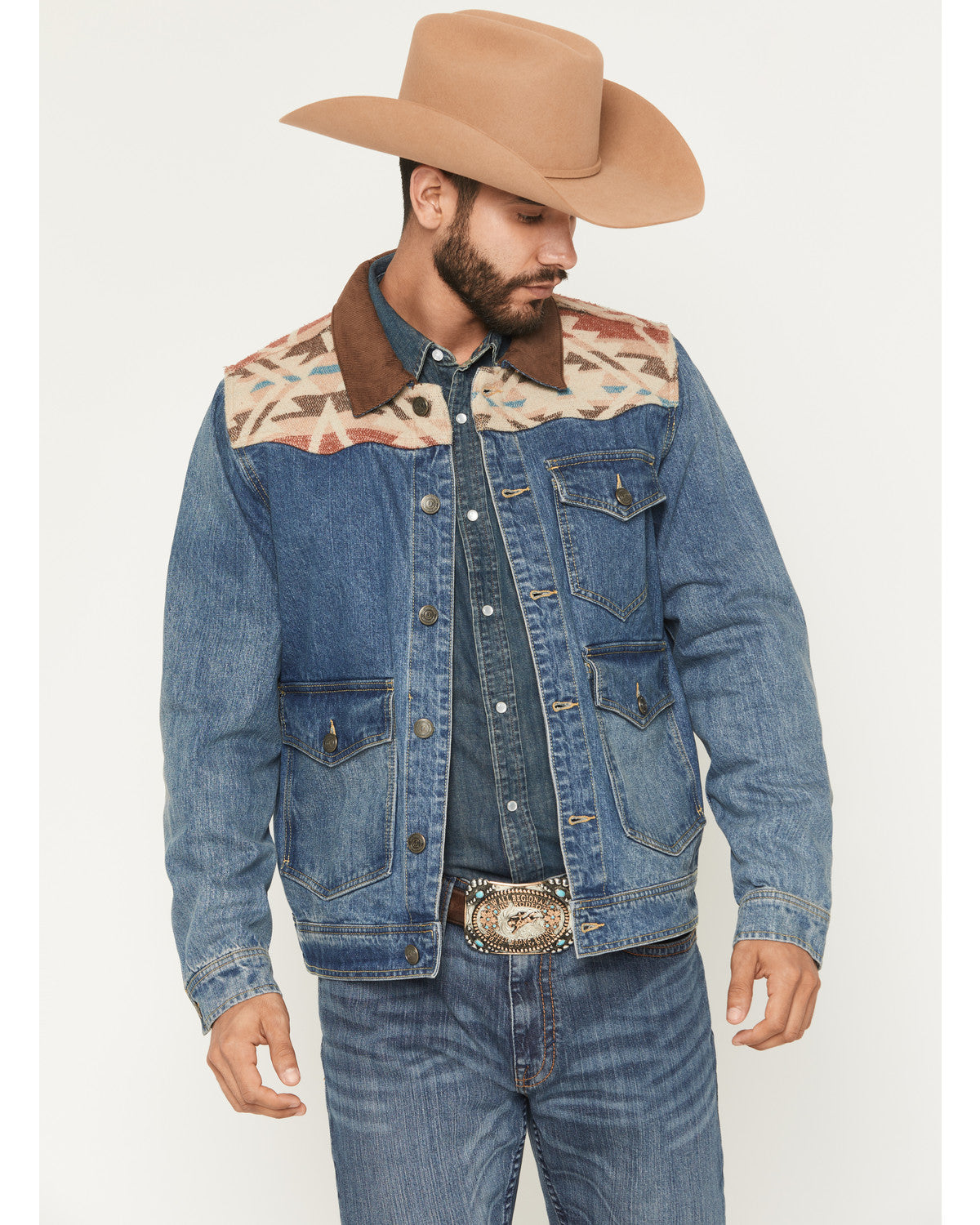 Men's Southwestern Blanket Yoke Unlined Denim Jacket