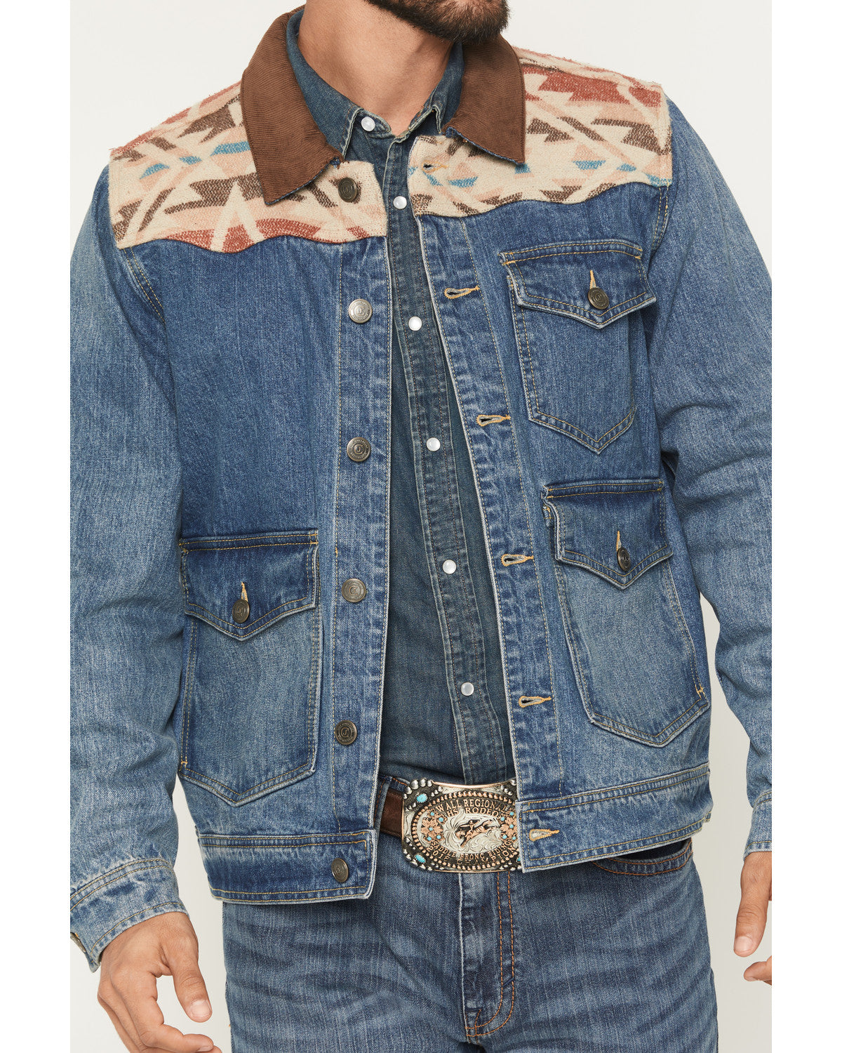 Men's Southwestern Blanket Yoke Unlined Denim Jacket