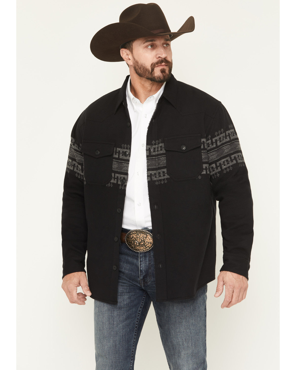 Men's Southwestern Border Print Sherpa Lined Flannel Shirt