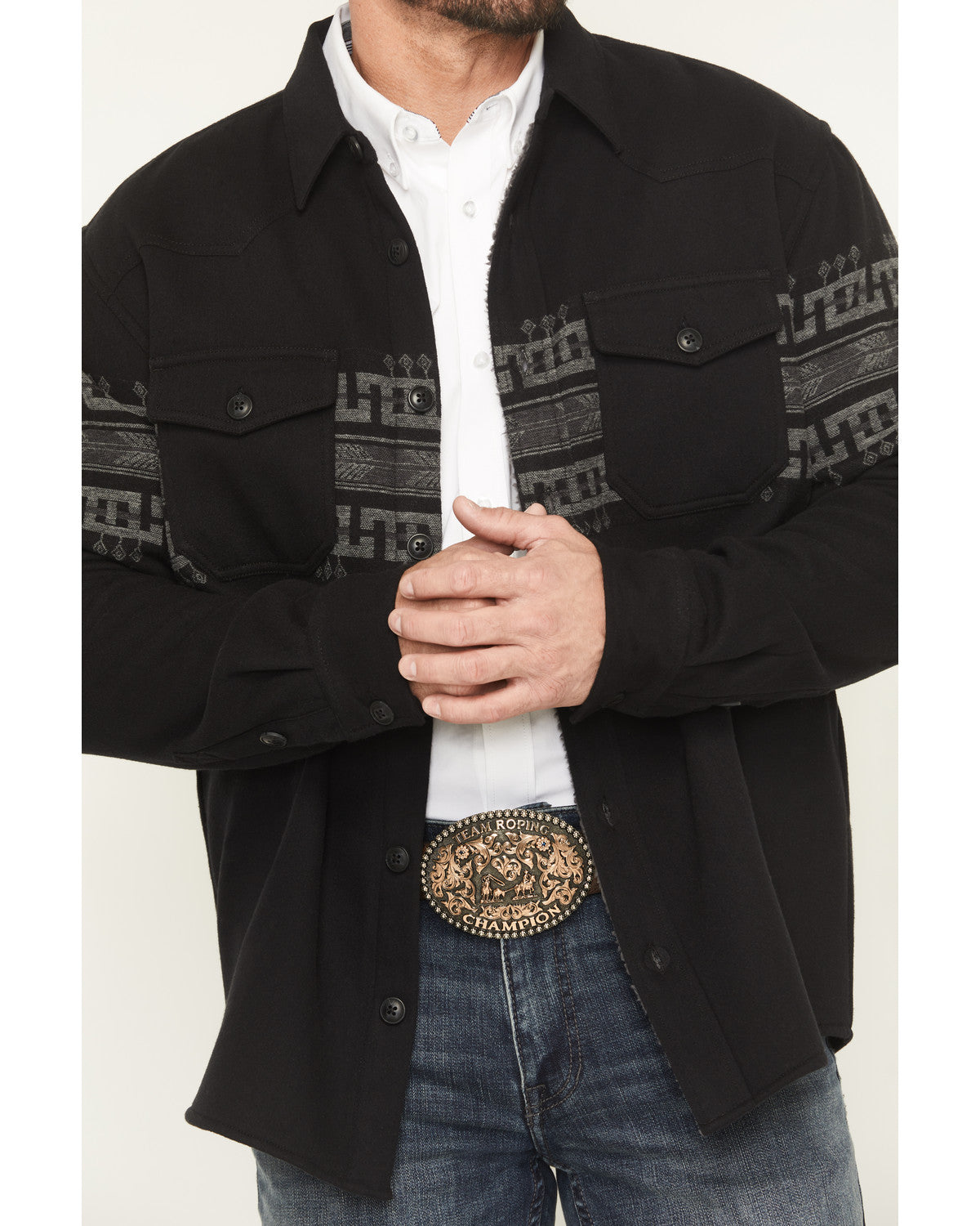 Men's Southwestern Border Print Sherpa Lined Flannel Shirt