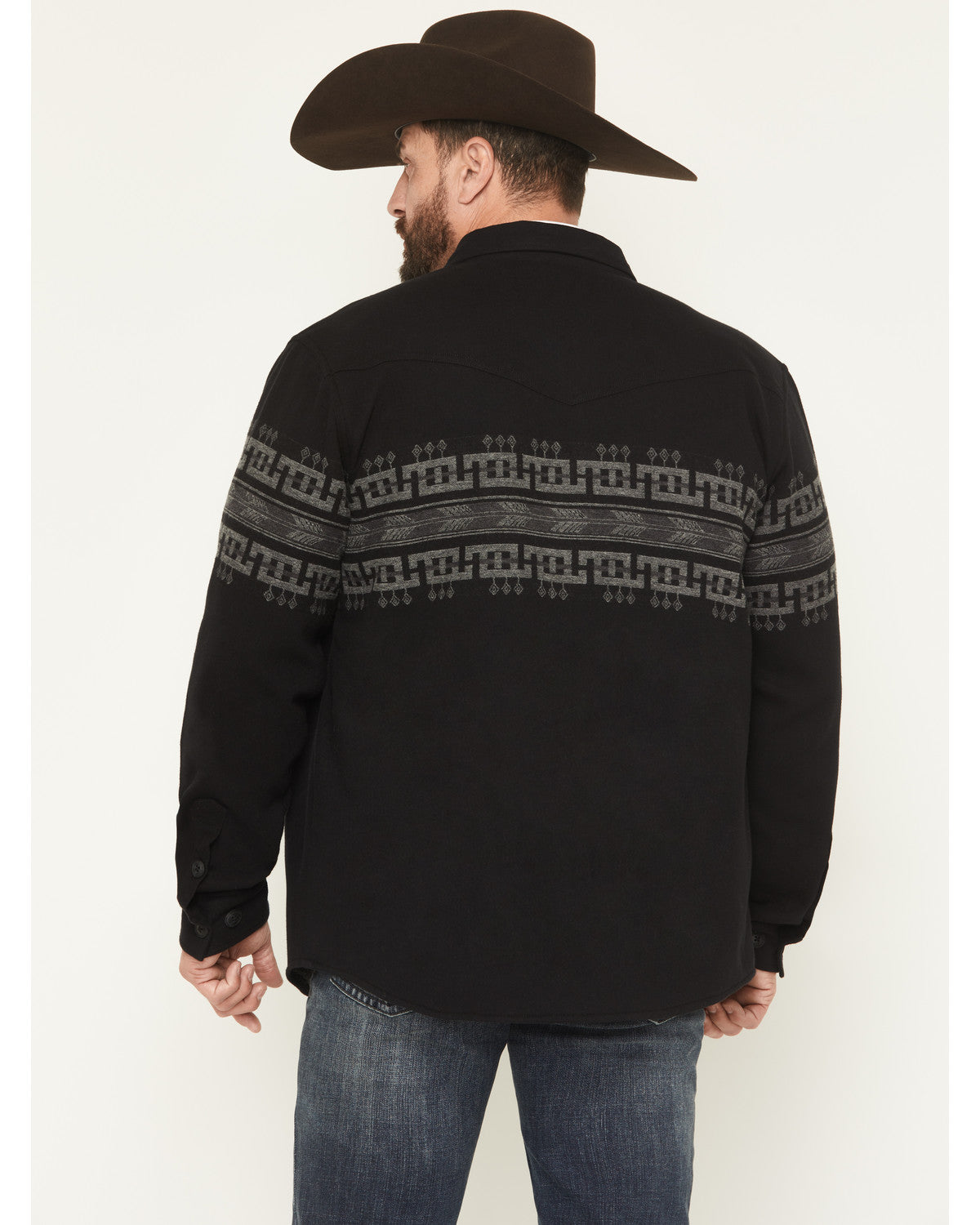 Men's Southwestern Border Print Sherpa Lined Flannel Shirt