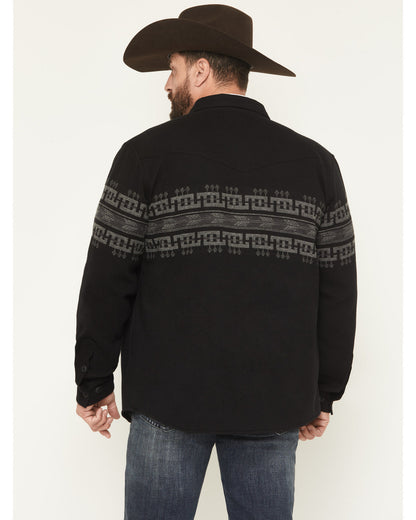 Men's Southwestern Border Print Sherpa Lined Flannel Shirt