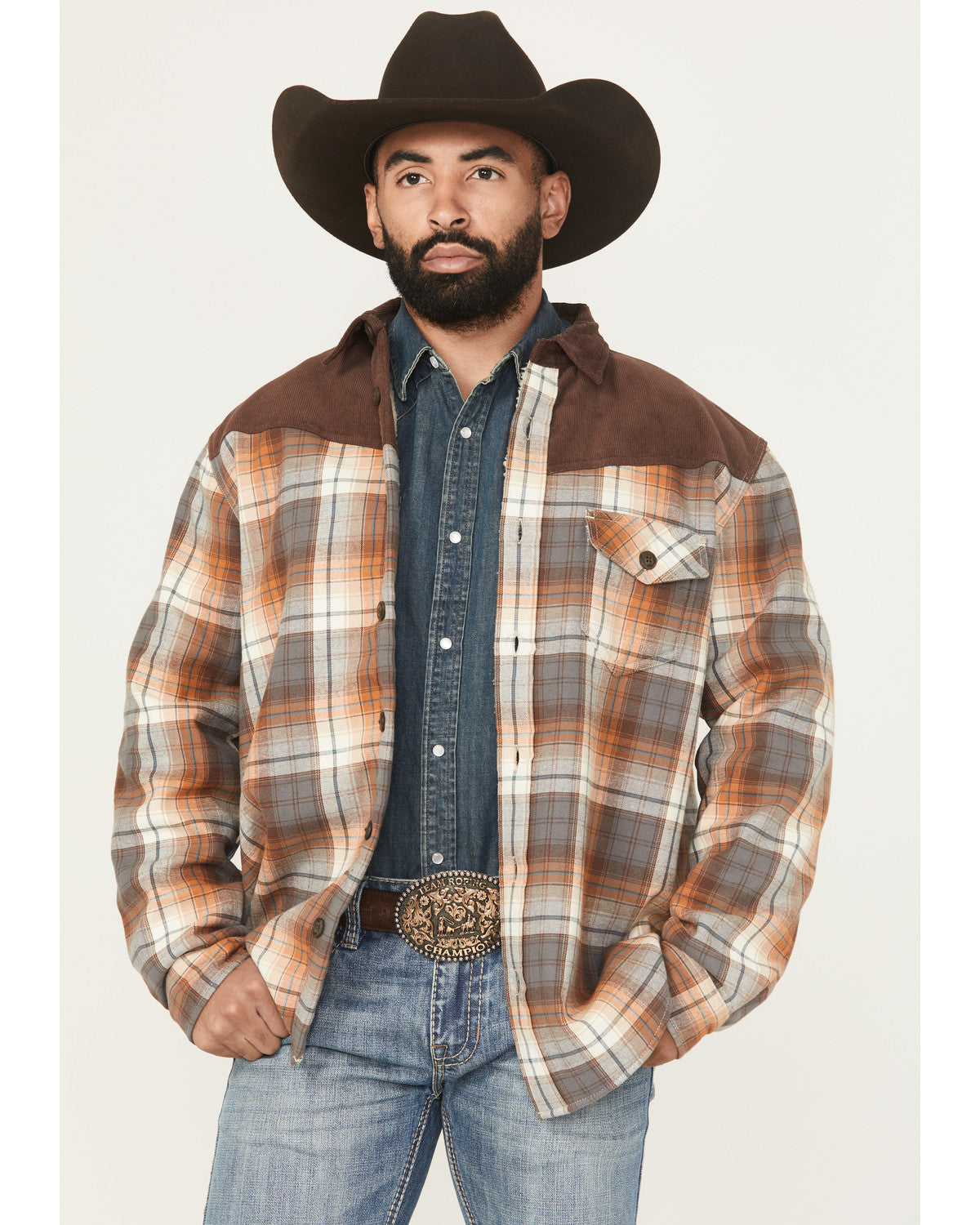 Men's Plaid Print Flannel Sherpa Lined Shirt Jacket