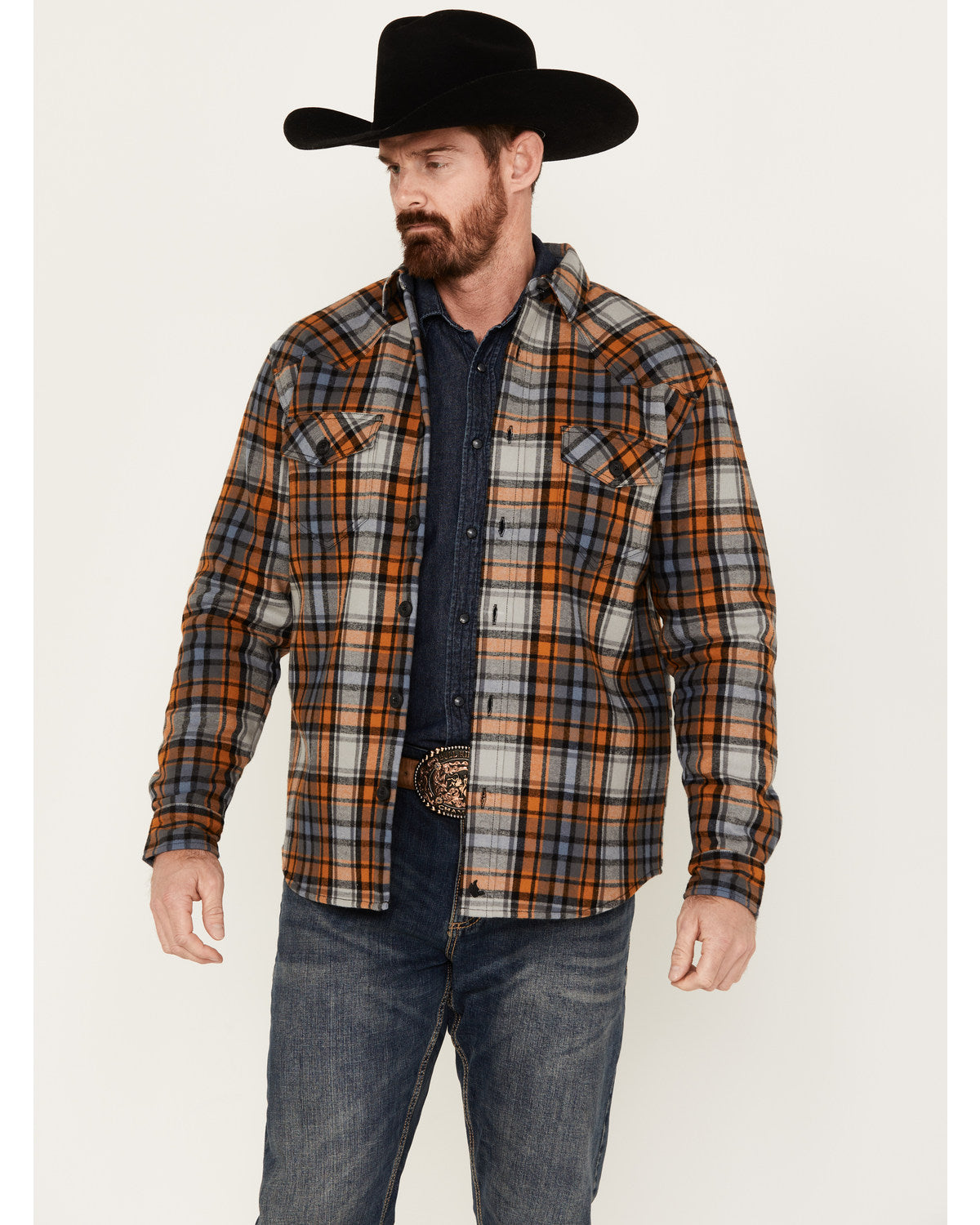 Men's Plaid Long Sleeve Button-Down Shirt Jacket