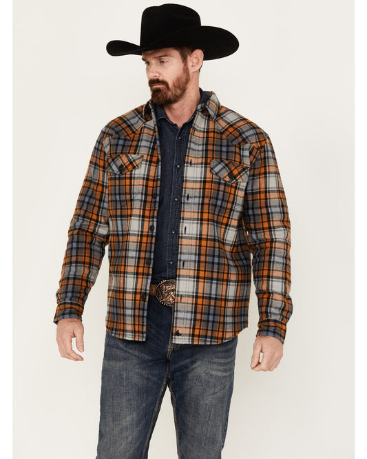 Men's Plaid Long Sleeve Button-Down Shirt Jacket