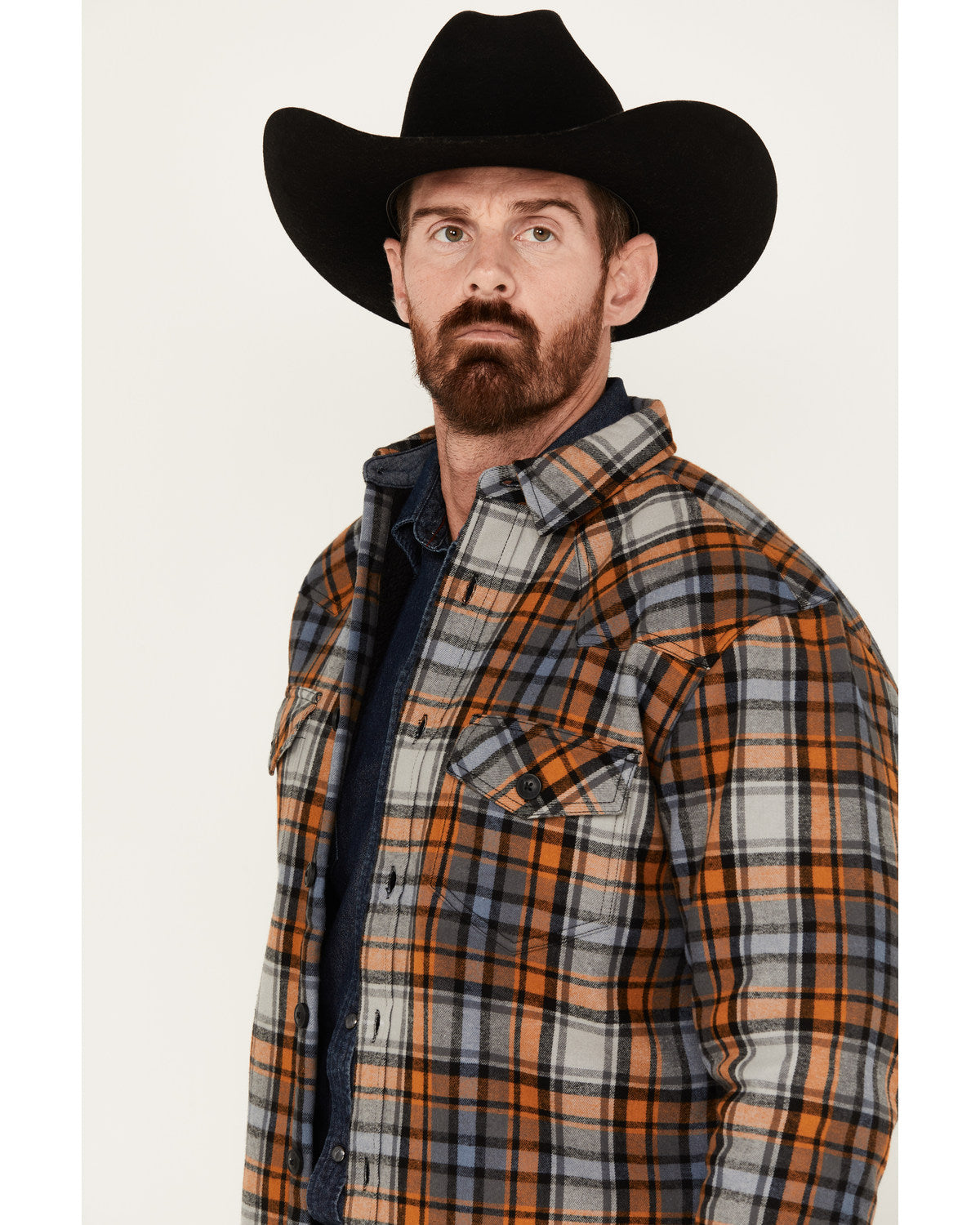 Men's Plaid Long Sleeve Button-Down Shirt Jacket