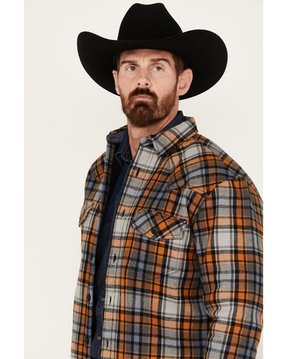 Men's Plaid Long Sleeve Button-Down Shirt Jacket