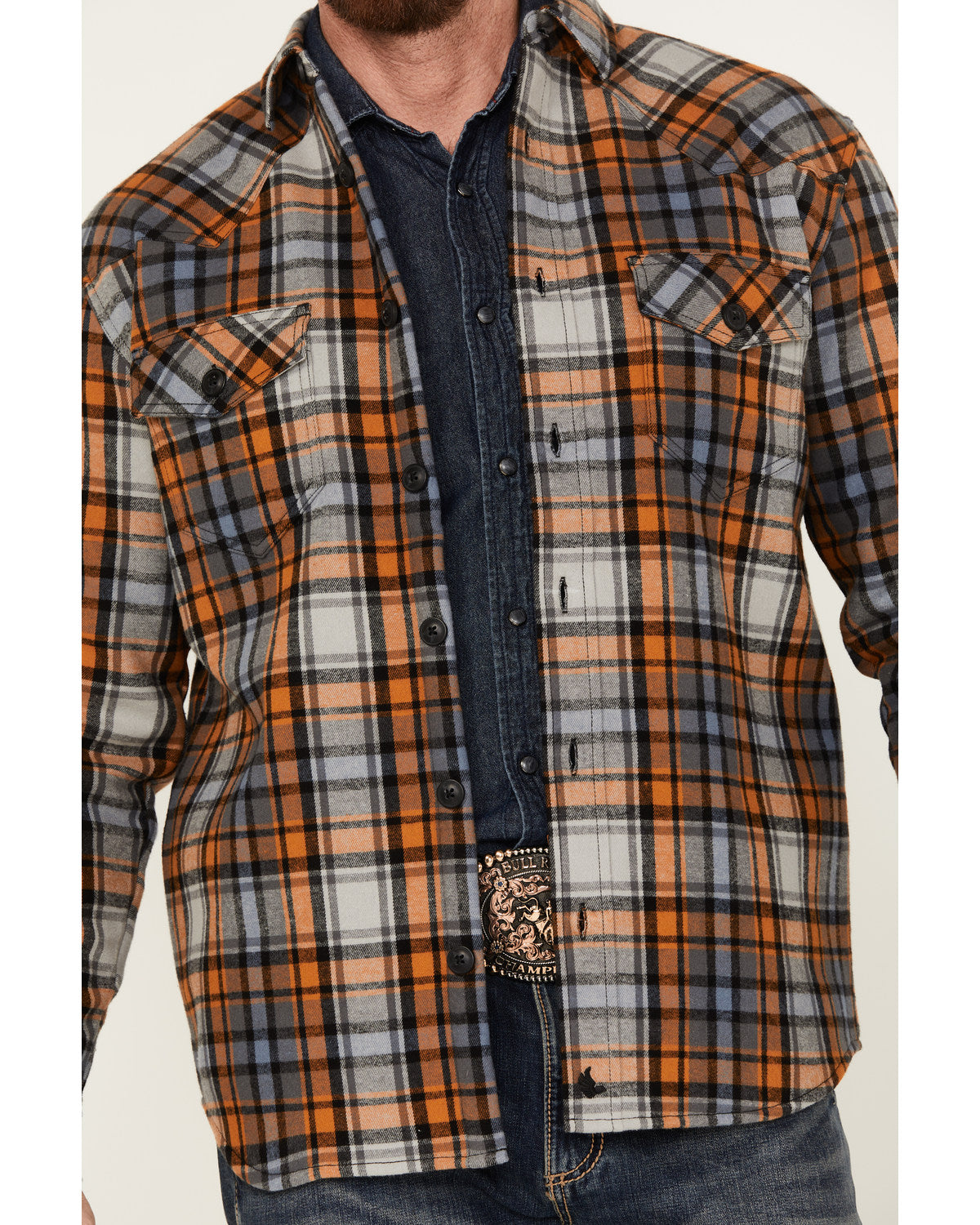 Men's Plaid Long Sleeve Button-Down Shirt Jacket