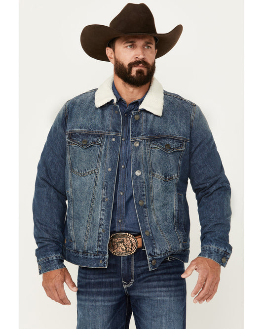 Men's Medium Wash Snap Sherpa Denim Jacket