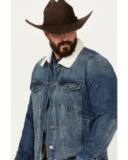 Men's Medium Wash Snap Sherpa Denim Jacket