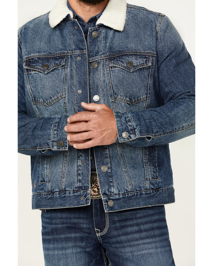 Men's Medium Wash Snap Sherpa Denim Jacket