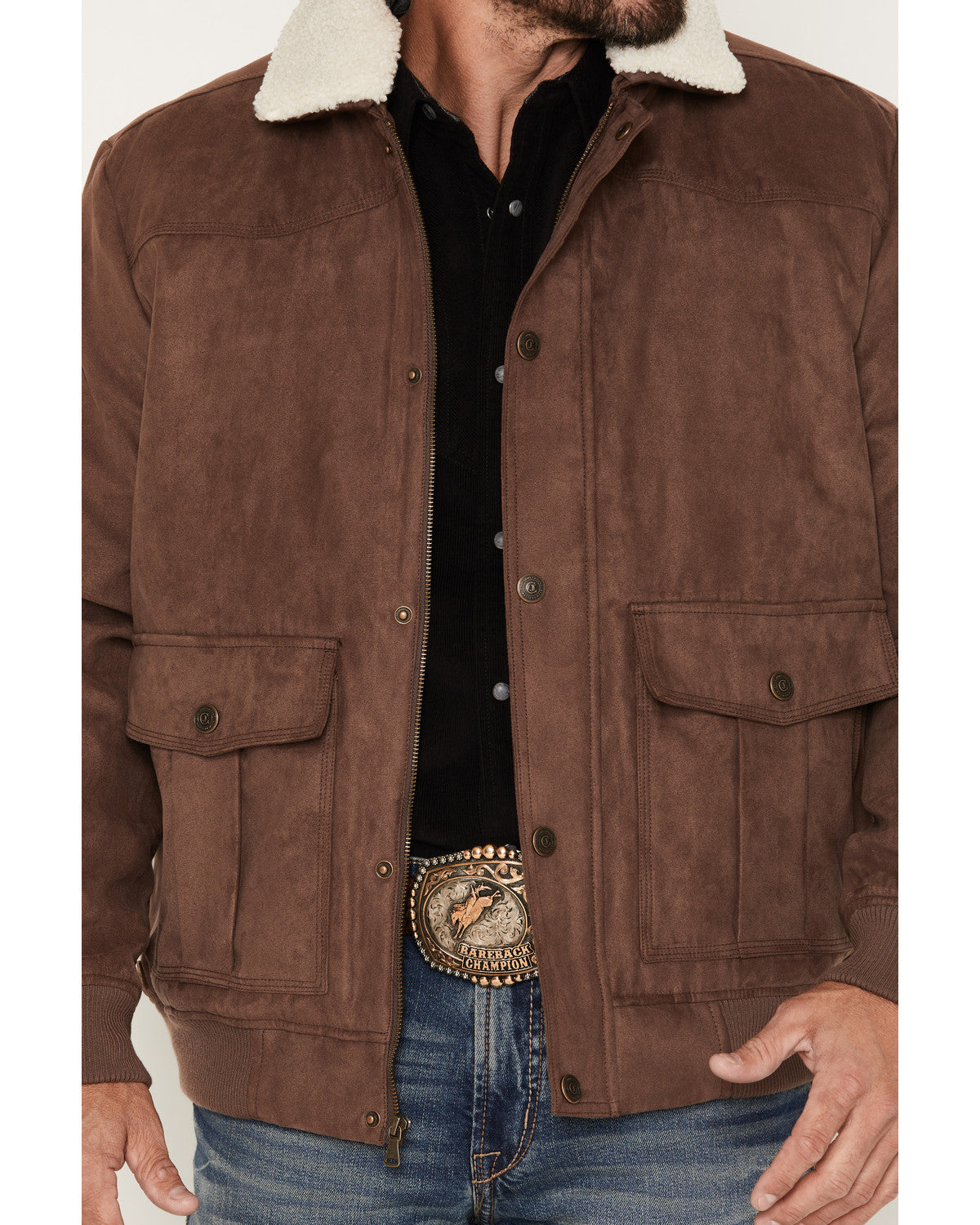 Men's Edward Faux Suede Snap Sherpa Bomber Jacket