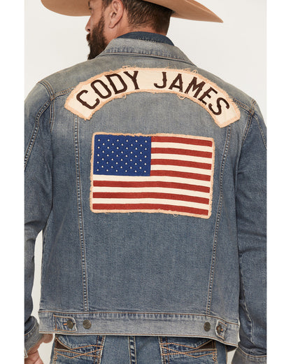 Men's Medium Wash Americana Patch Button-Down Stretch Denim