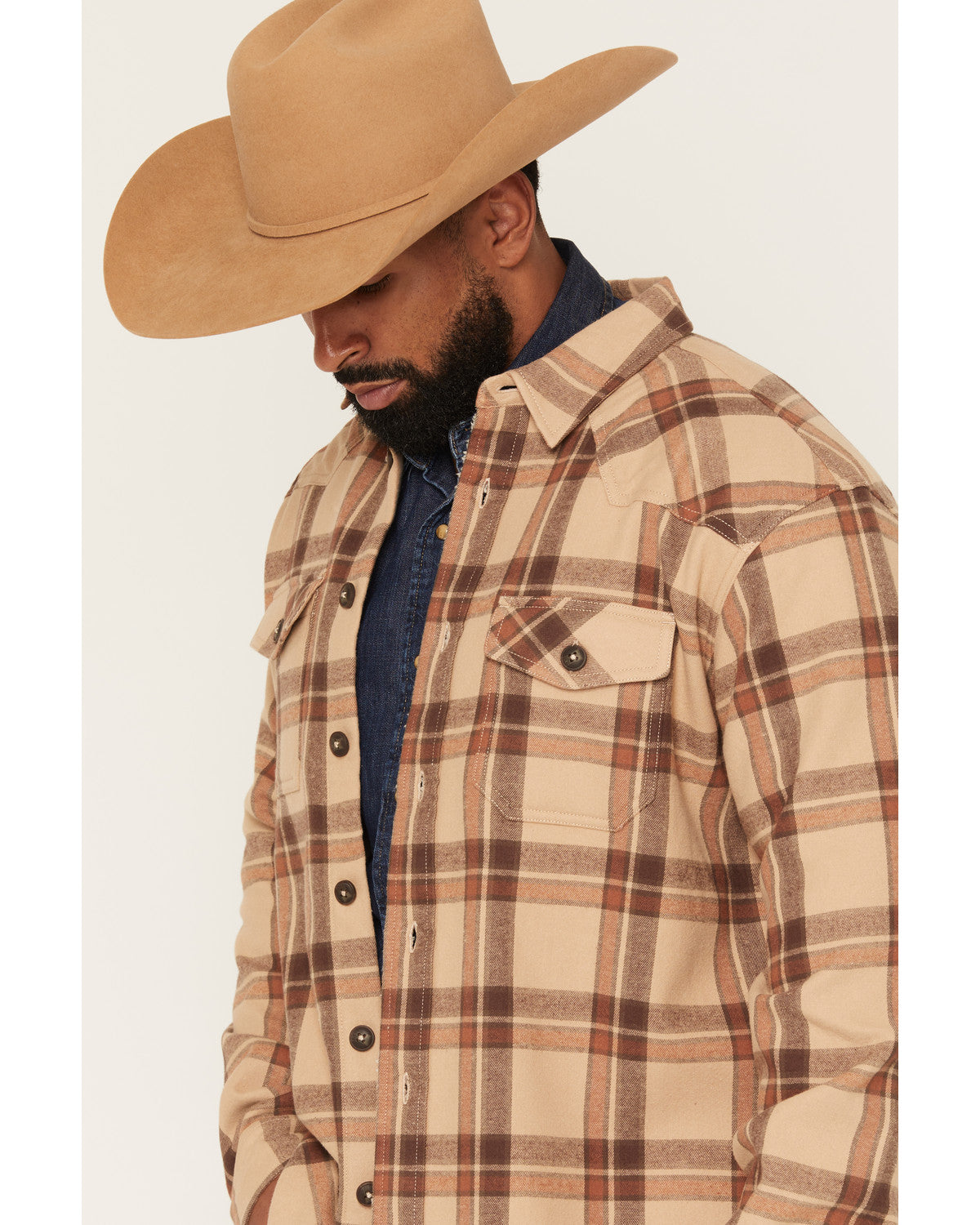 Men's Hombre Plaid Print Sherpa Lined Shirt Jacket
