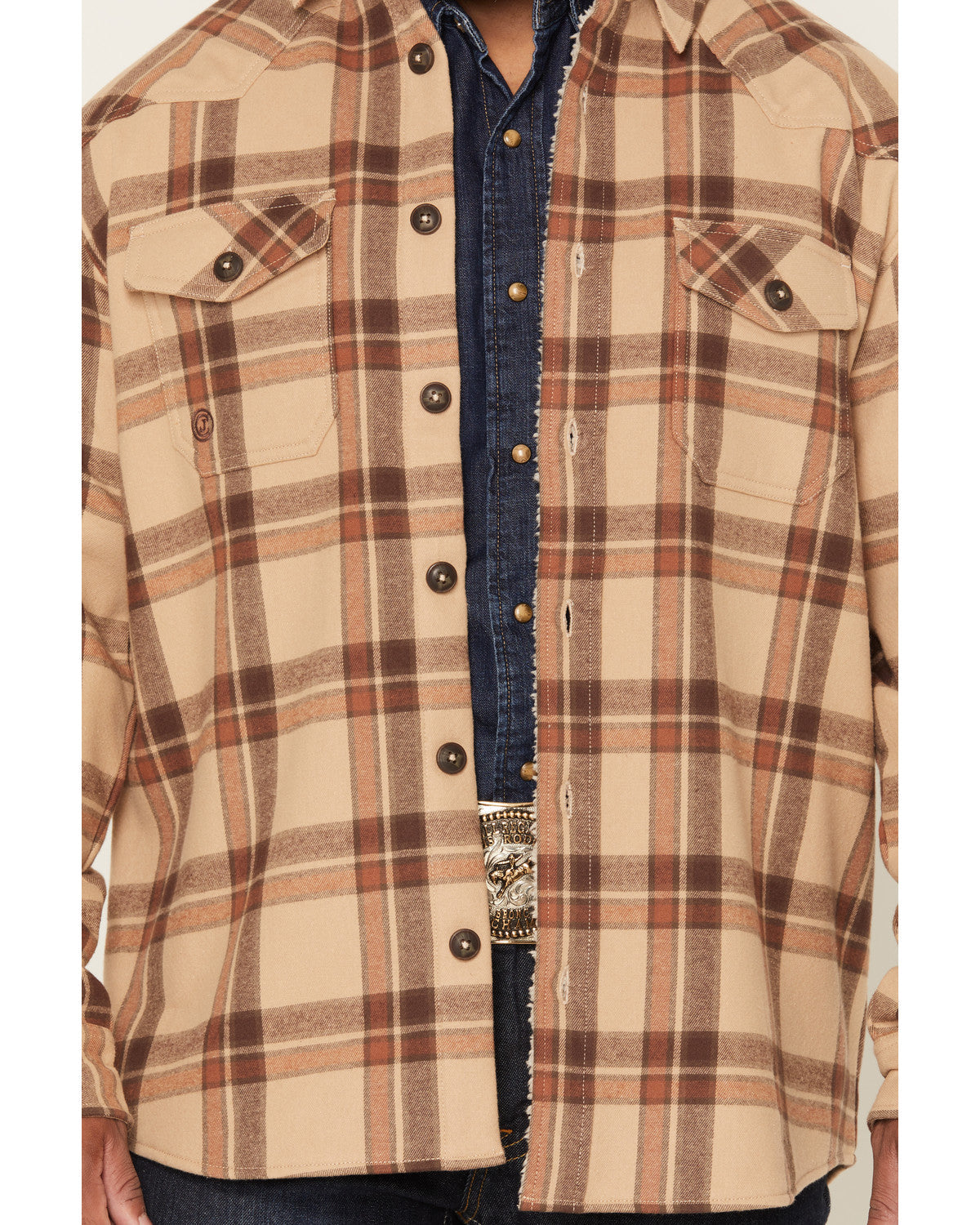 Men's Hombre Plaid Print Sherpa Lined Shirt Jacket