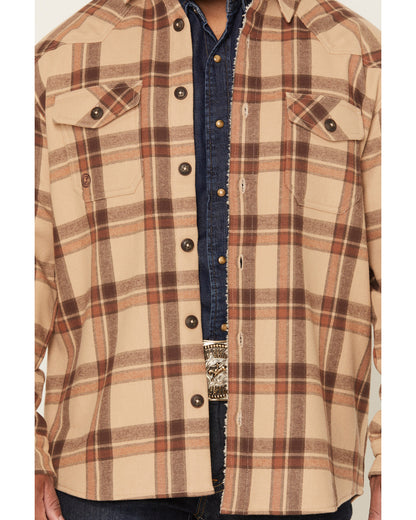 Men's Hombre Plaid Print Sherpa Lined Shirt Jacket