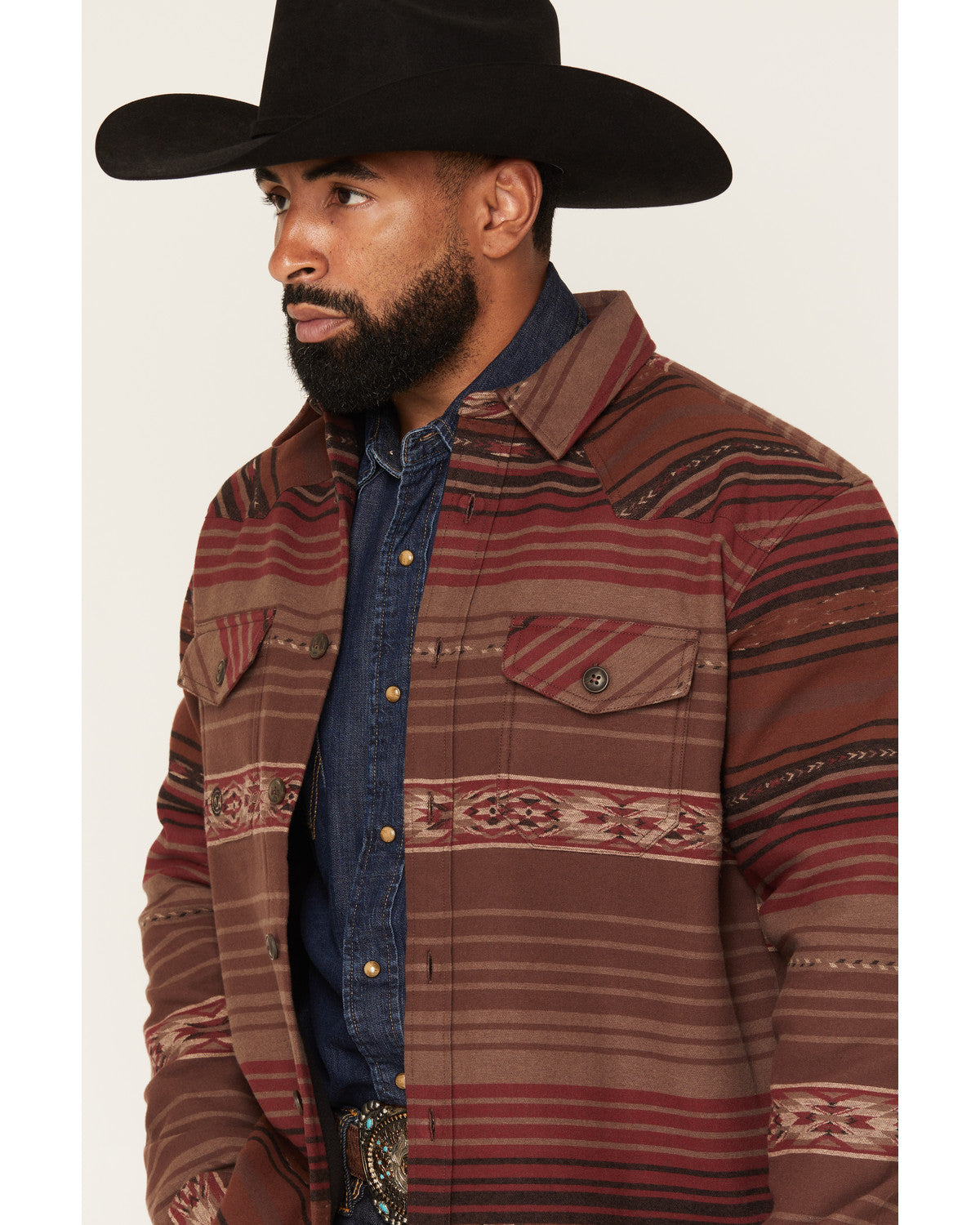 Men's Drif Southwestern Serape Striped Fleece Lined Shirt J