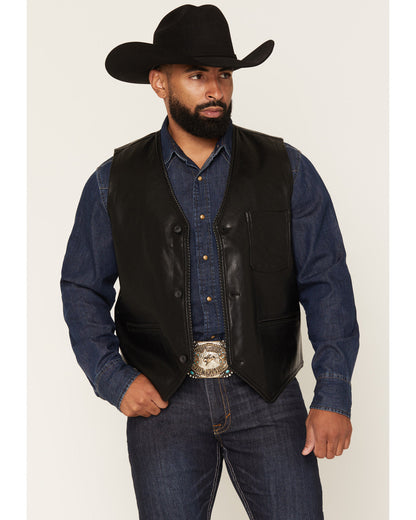 Men's Hogan Faux Leather Braided Trim Button-Down Vest