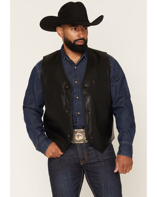Men's Hogan Faux Leather Braided Trim Button-Down Vest