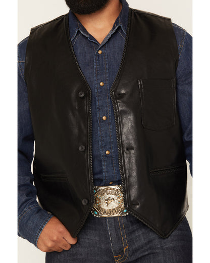 Men's Hogan Faux Leather Braided Trim Button-Down Vest