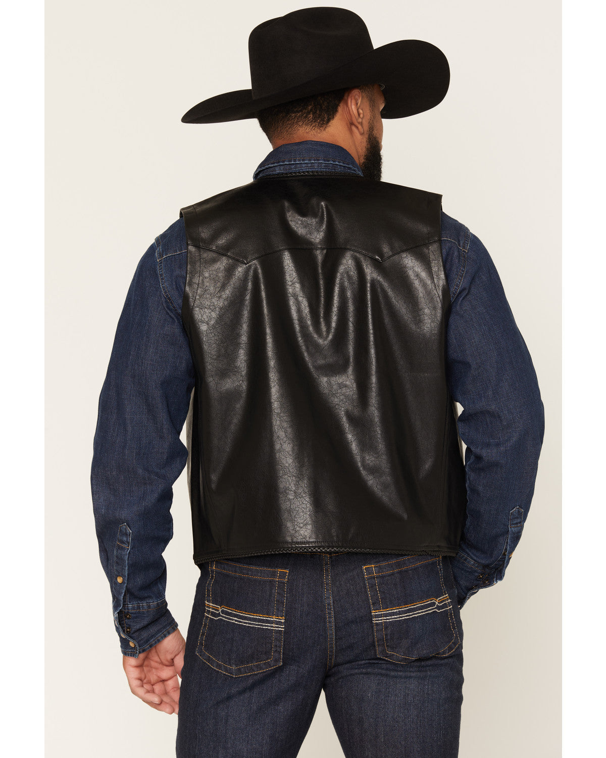 Men's Hogan Faux Leather Braided Trim Button-Down Vest
