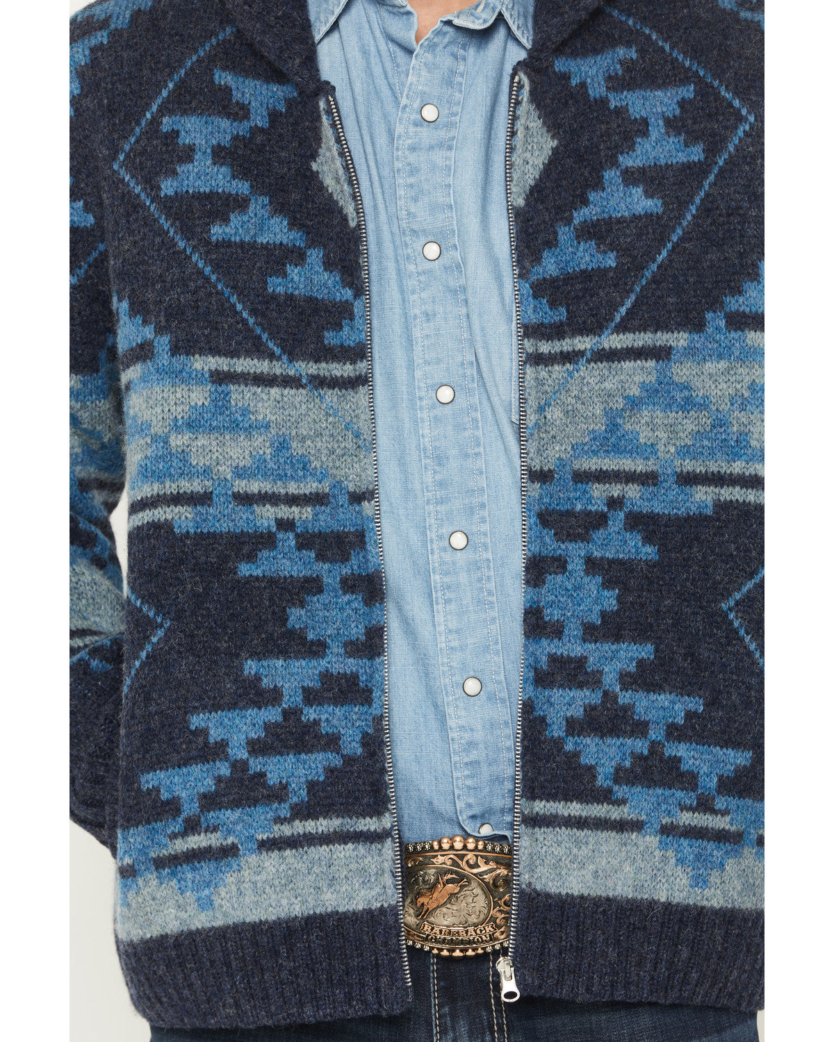 Men's Carson Southwestern Print Full Zip Wool Sweater
