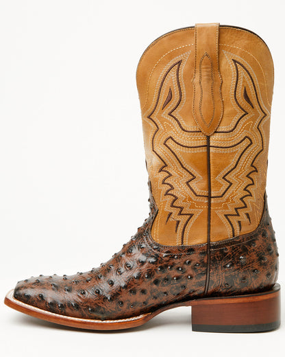 Men's Badlands Ostrich Print Western Boots - Broad Square T