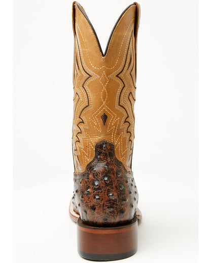 Men's Badlands Ostrich Print Western Boots - Broad Square T
