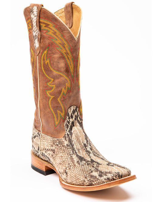 Men's Exotic Python Western Boots - Broad Square Toe