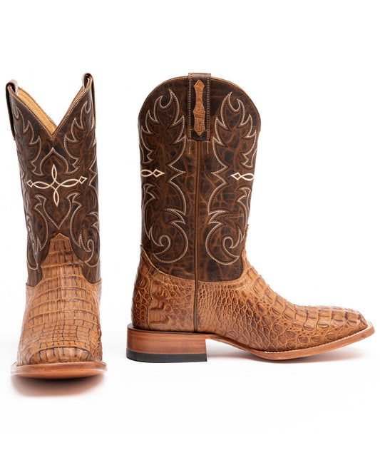 Men's Burnished Caiman Exotic Boots - Broad Square Toe