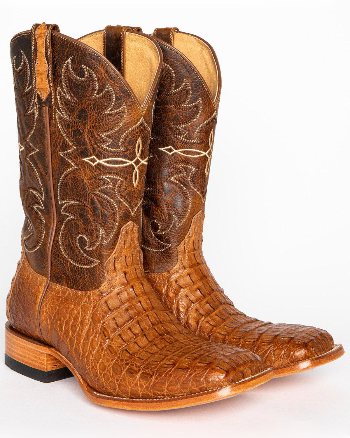 Men's Burnished Caiman Exotic Boots - Broad Square Toe