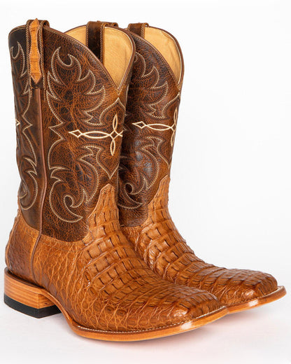 Men's Burnished Caiman Exotic Boots - Broad Square Toe