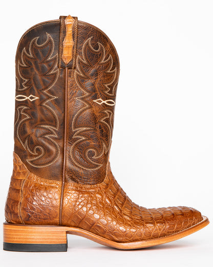 Men's Burnished Caiman Exotic Boots - Broad Square Toe