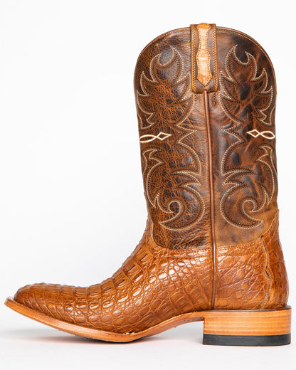 Men's Burnished Caiman Exotic Boots - Broad Square Toe