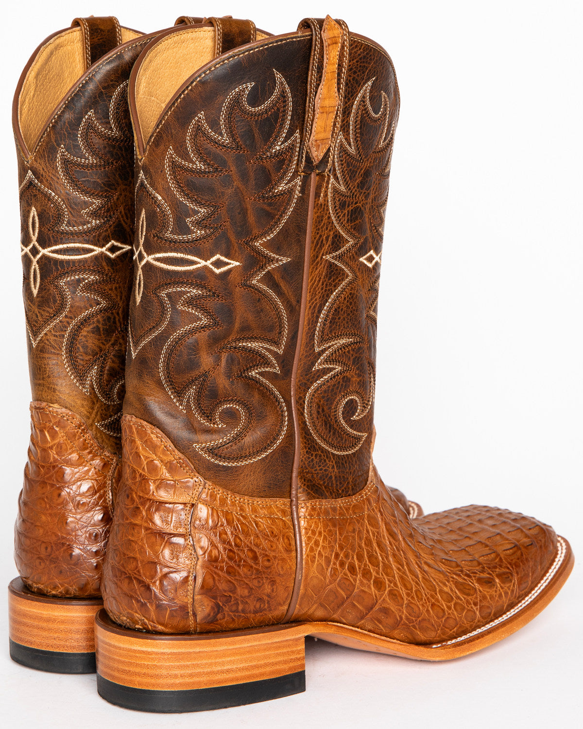 Men's Burnished Caiman Exotic Boots - Broad Square Toe