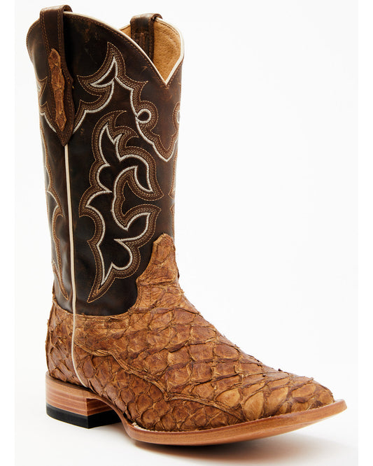 Men's Exotic Pirarucu Skin Western Boots - Broad Square Toe